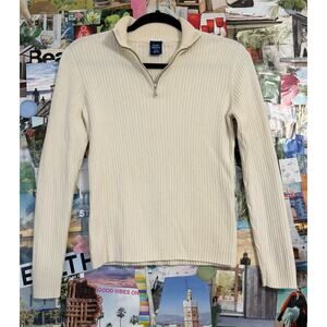 Cream Vintage High Sierra Ribbed Long Sleeve Shirt M